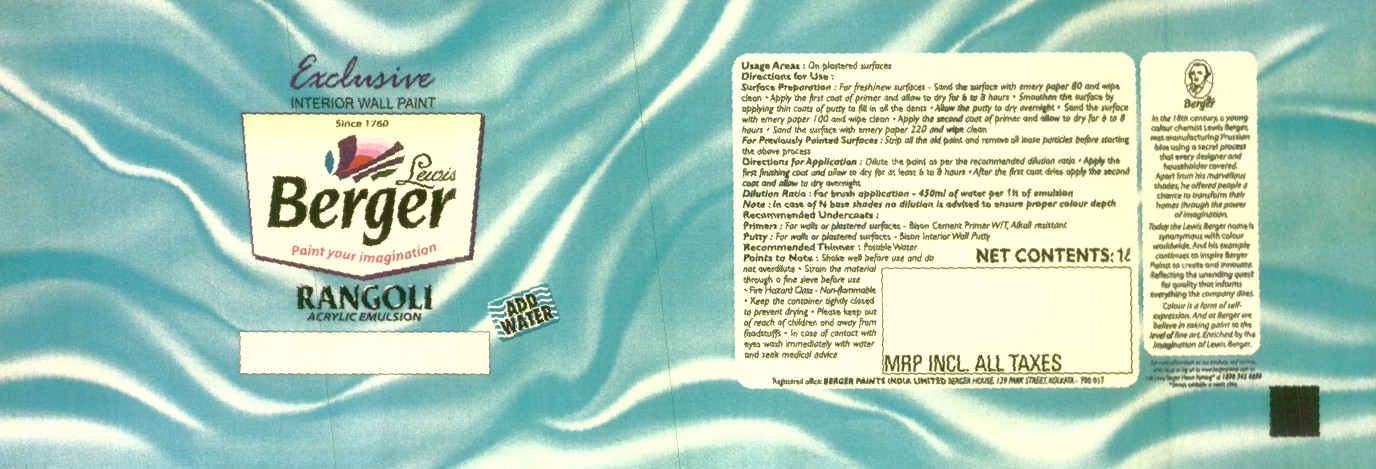 Exclusive, Berger, Rangoli (label) Device mark 1498709 Trademark