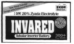 Exide Invared Tubular Inverter Battery 300+ (label) Device mark 2235588 Trademark