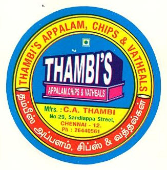 Thambi's Appalam, Chips & Vatheals Device mark 2504381 Trademark