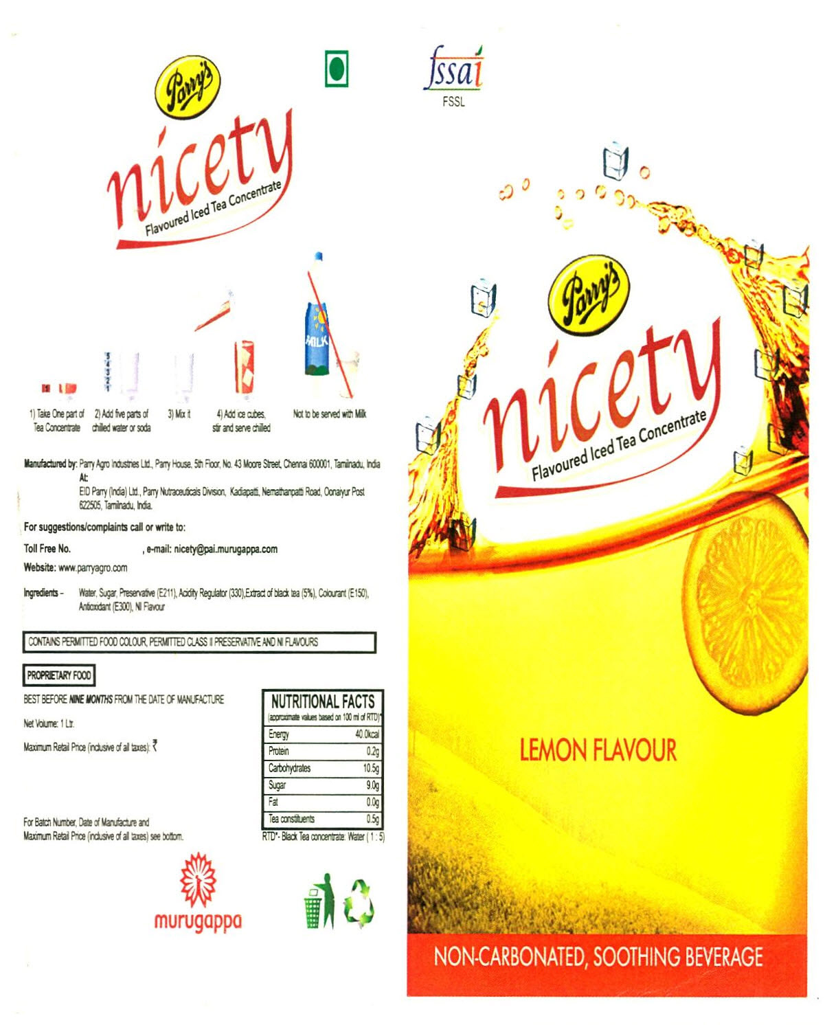 Parry's Nicety Flavoured Iced Tea Concentrate Lemon Flavour Device mark 2623718 Trademark