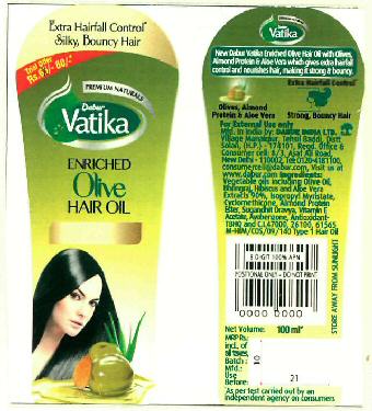 Dabur Vatika Enriched Olive Hair Oil (label) Device mark 2656739 Trademark
