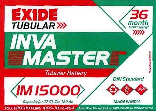 Exide Tubular Inva Master Im15000(label) Device mark 2815737 Trademark