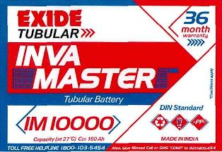 Exide Tubular Inva Master Im 10000(label) Device mark 2815796 Trademark