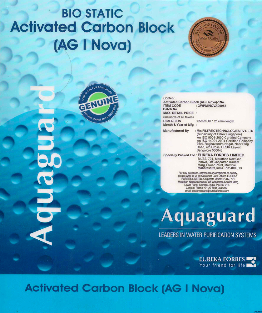 Aquaguard Bio Static Activated Carbon Block (ag I Nova) Device mark 4018268 Trademark