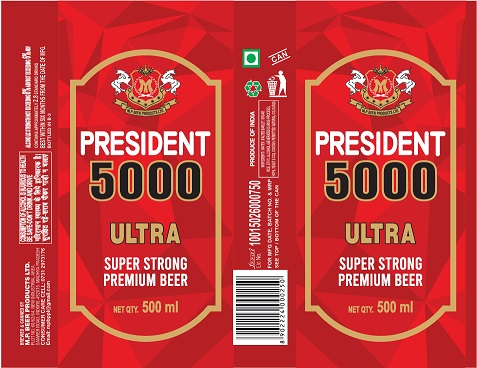 President 5000 Ultra Super Strong Premium Beer Device mark 6227034 Trademark